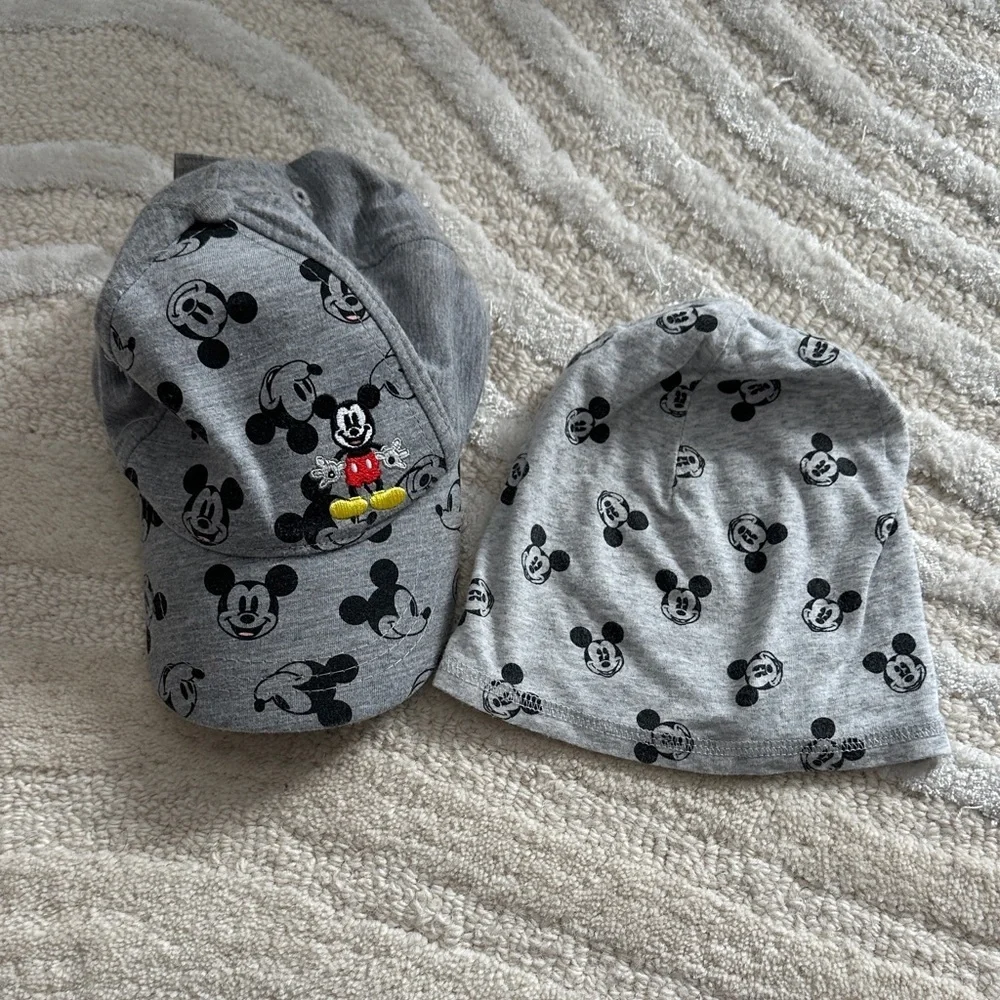 Gray Mickey Mouse Hat and Beanie Set